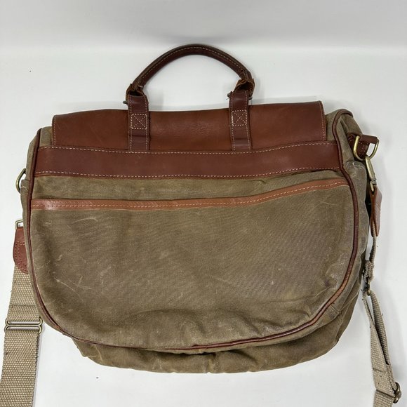 Vintage LL Bean Waxed Cotton Canvas & Leather Messenger Briefcase - Picture 4 of 16
